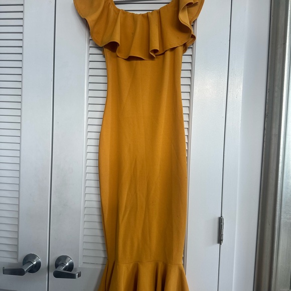 Fashion Nova Mustard One Shoulder Dress - Picture 5 of 8